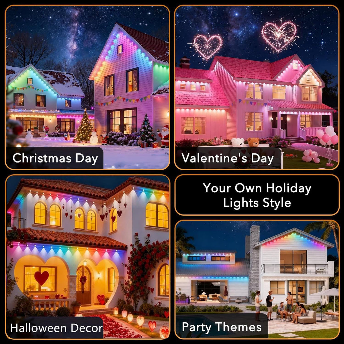 Permanent Outdoor Lights,50ft RGB + IC Smart LED Eaves Lights with App & Remote Control, IP67 Waterproof,for Christmas and All Holiday Decor,Daily and Accent Lighting,House Roof and Garden Lighting