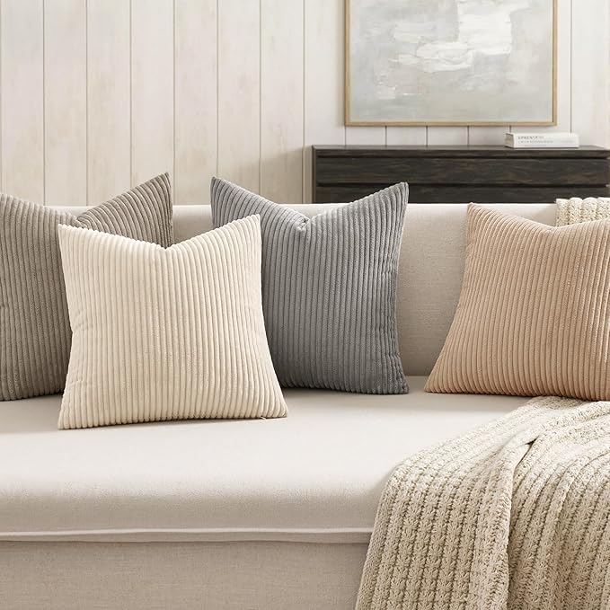 MIULEE Boho Farmhouse Neutral Cream Throw Pillow Covers 18x18 Inch Set of 4