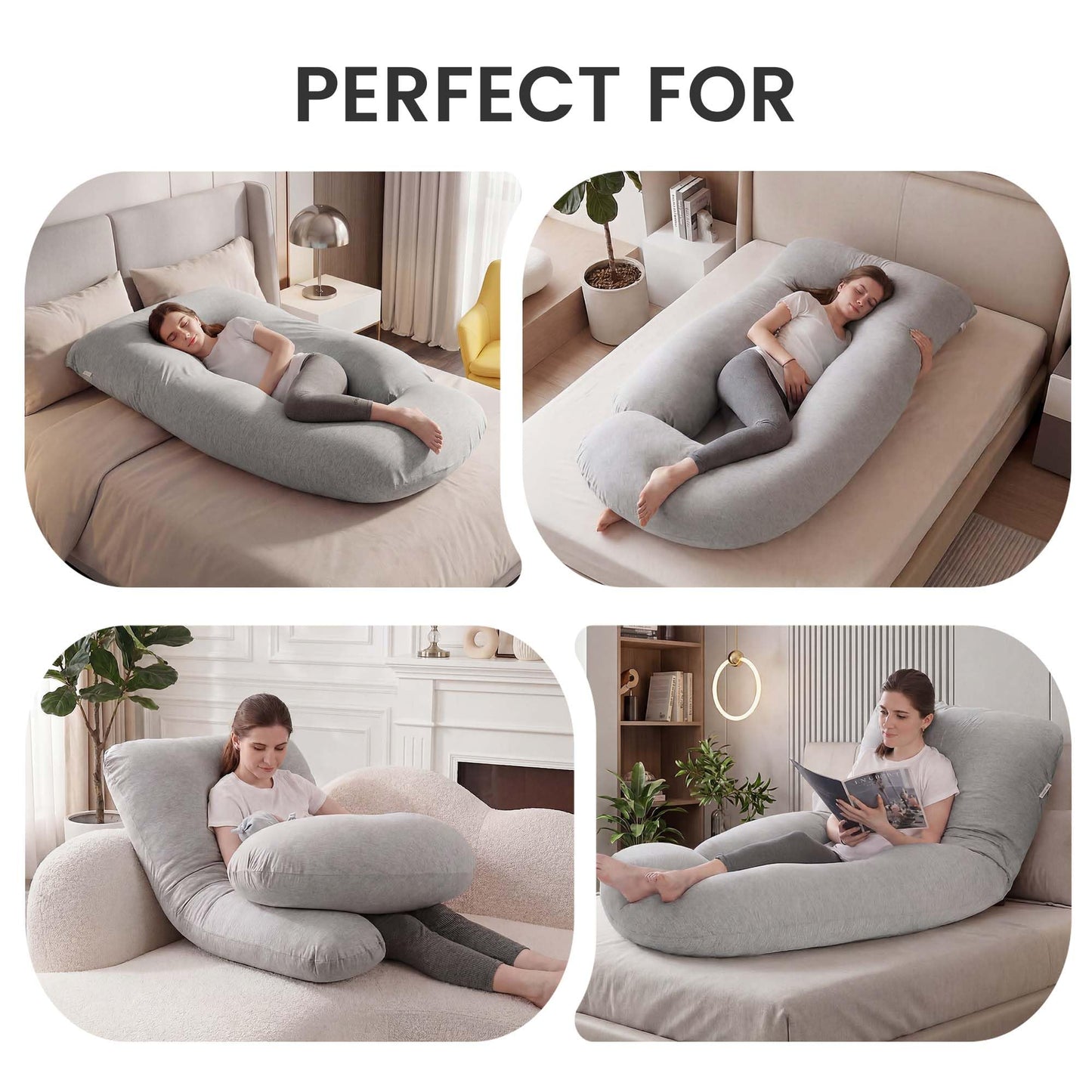 Jcickt Pregnancy Pillow for Sleeping,59 inch Maternity Pillow with Removable Washable Cover,J-Shaped Cooling Full Body Pregnant Pillow -Support for Backs,Legs, Belly, HIPS, Improve Sleep -Gray
