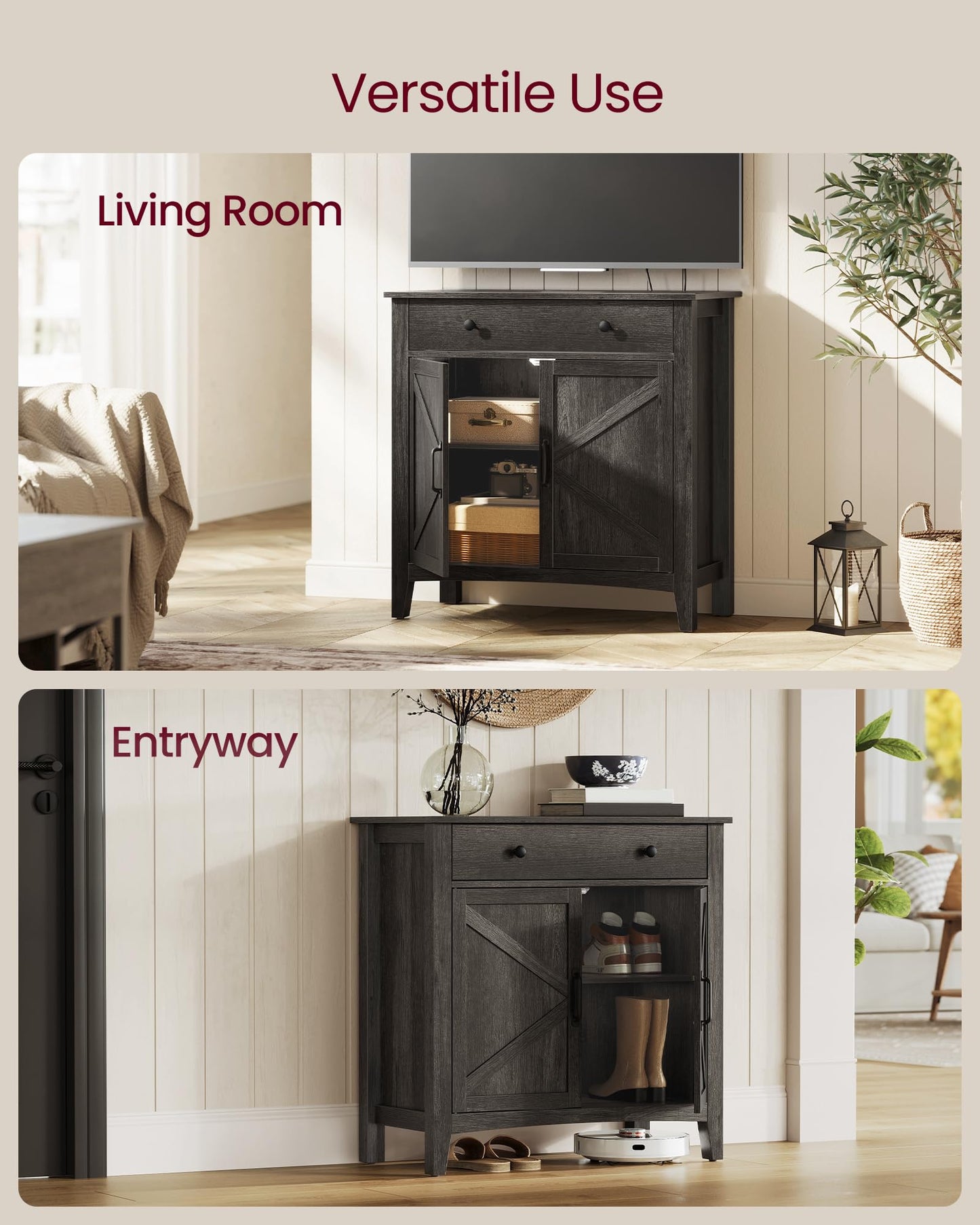 VASAGLE LIRY Collection - Buffet Cabinet, Coffee Bar Cabinet with a Drawer, Adjustable Shelf, Sideboard Storage with Cable Hole, Drawer Divider, Antique Charcoal UBBK341B02