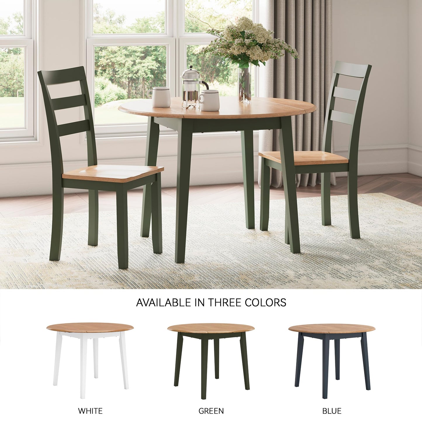 Signature Design by Ashley Gesthaven Modern Dining Drop Leaf Table with 4 Legs, Light Brown & Green