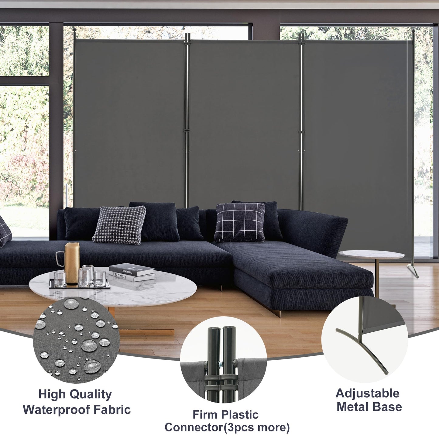 Spurgehom 3 Panel Room Divider Folding Partition Privacy Screens, Freestanding Fabric Room Panel Portable Room Partition Wall Dividers for Home Office Restaurant, 102" W X 71" H (Grey)