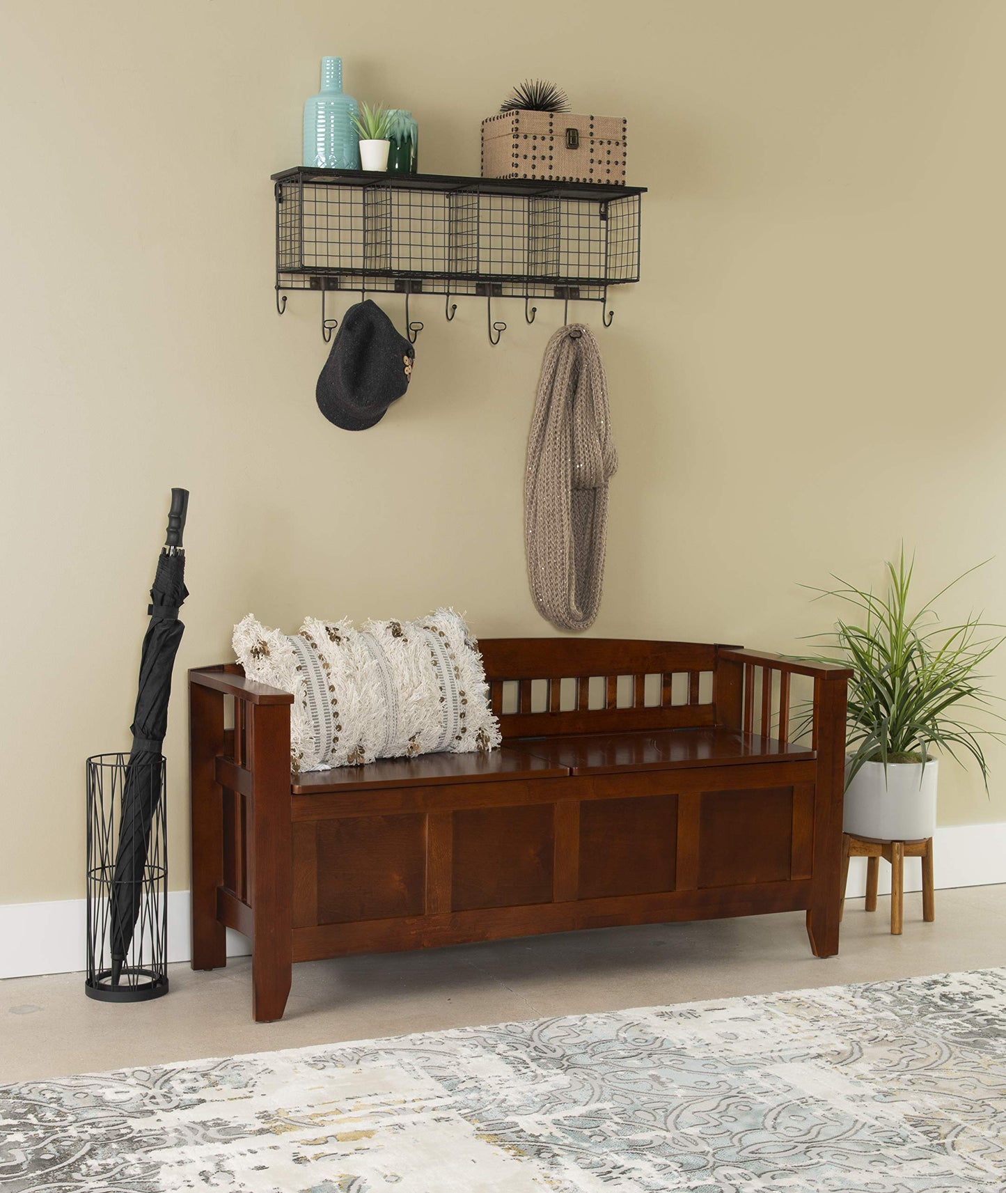 Linon Home Decor Storage Bench with Short Split Seat Storage, Walnut, 50 inchw x 17 inchd x 25.25 inchh.
