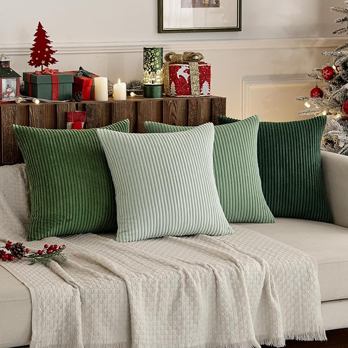 MIULEE Boho Farmhouse Sage Green Throw Pillow Covers 20x20 Inch Set of 4