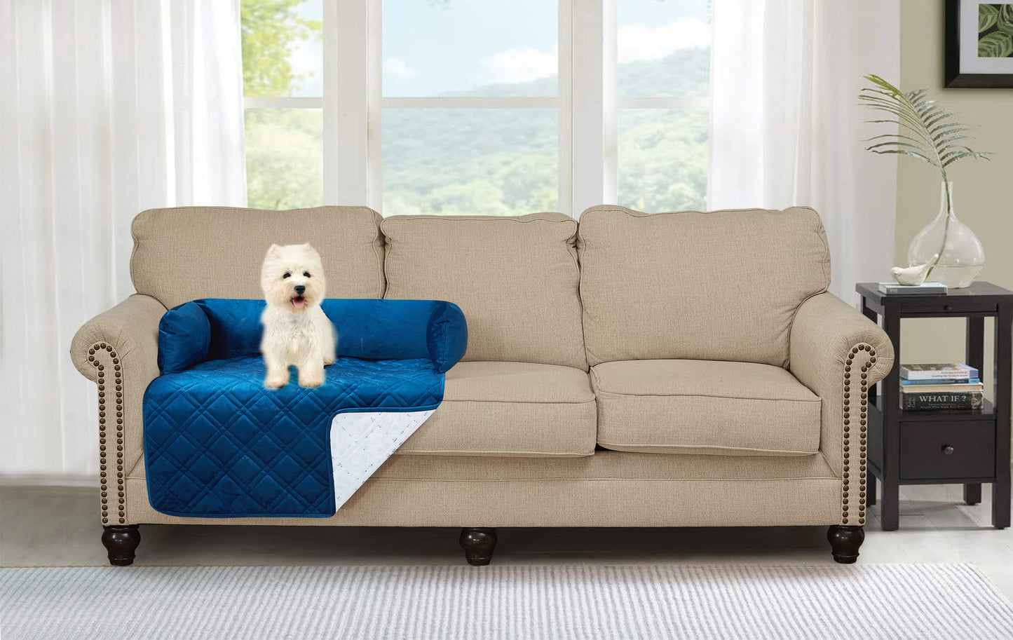Brilliant Sunshine Premium Calming Dog Bed Mat, Silky Velvet, Removable Washable Cover, Cushion Protector and Couch Covers for Dogs, Pets, Cats, Medium, Dark Blue