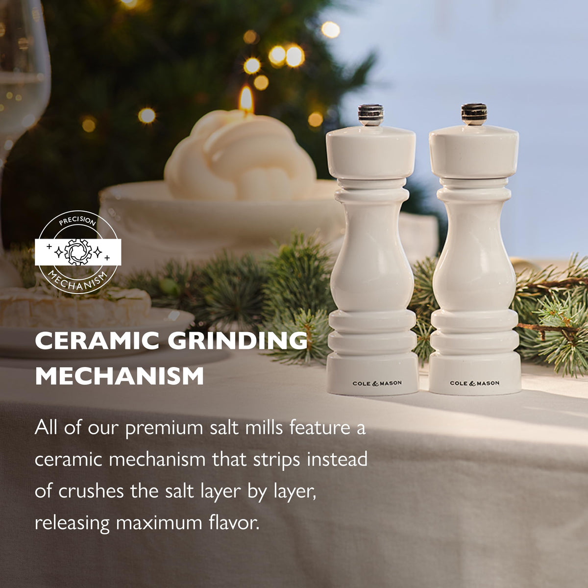 Cole & Mason London Refillable Spice Mill - Kitchen & Home Accessory - Table Salt Grinder - Salt Mill with Ceramic Mechanism - 7", White Gloss