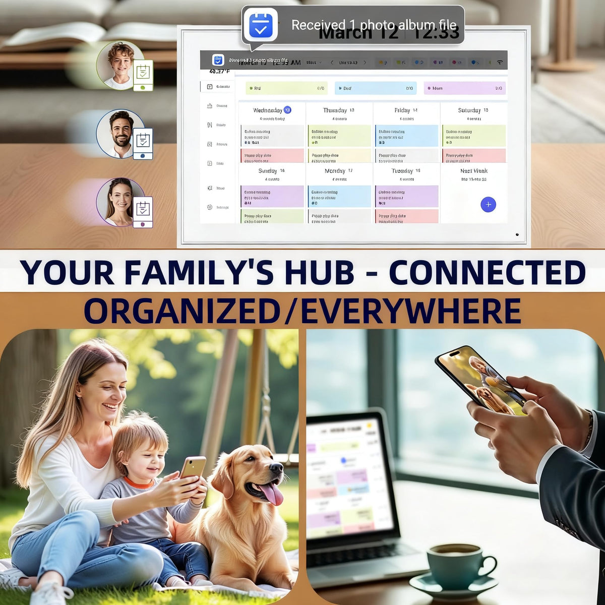 10.1 Inch Digital Calendar with Chore Rewards – Smart Electronic Family Organizer, Touchscreen, Meal Planner & Photo Frame, Syncs with Google/iCloud, for Wall or Desk, White