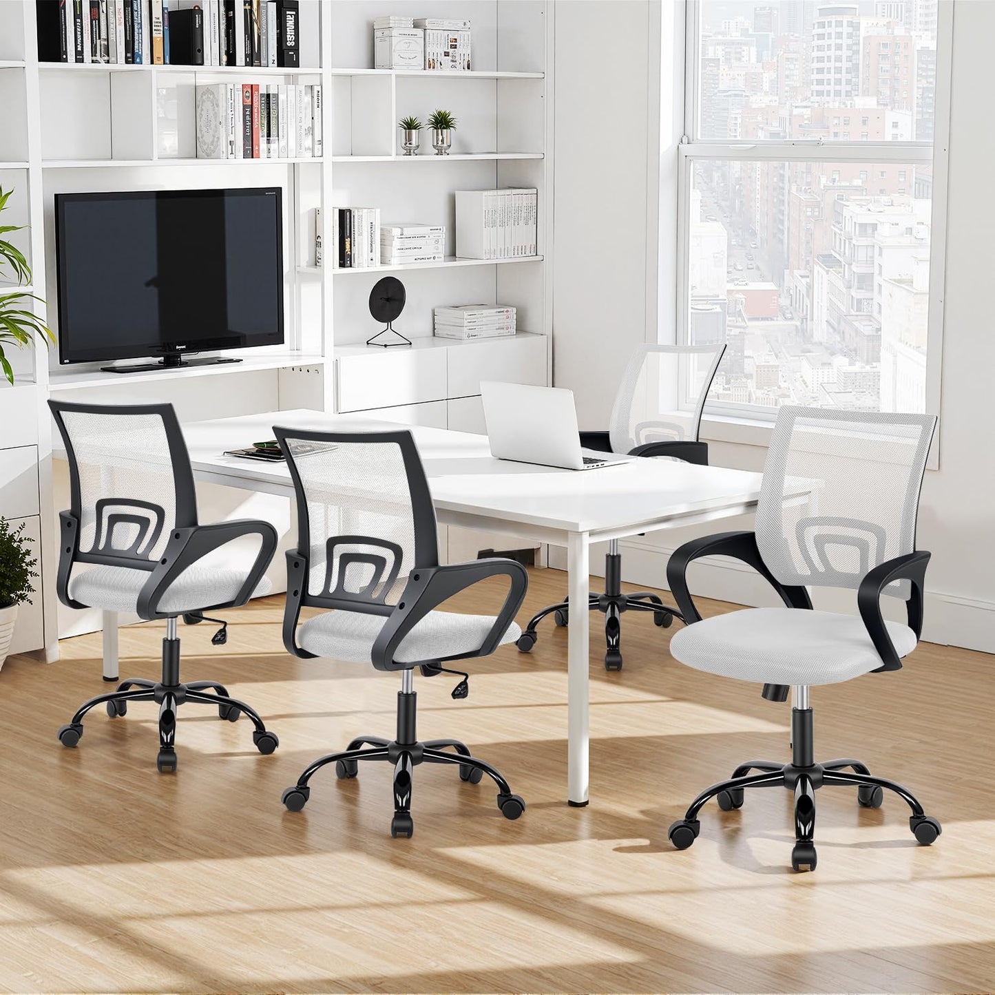 BestOffice Office Chair Ergonomic Desk Chair Mesh Computer Chair Lumbar Support Modern Executive Adjustable Stool Rolling Swivel Chair for Back Pain,White