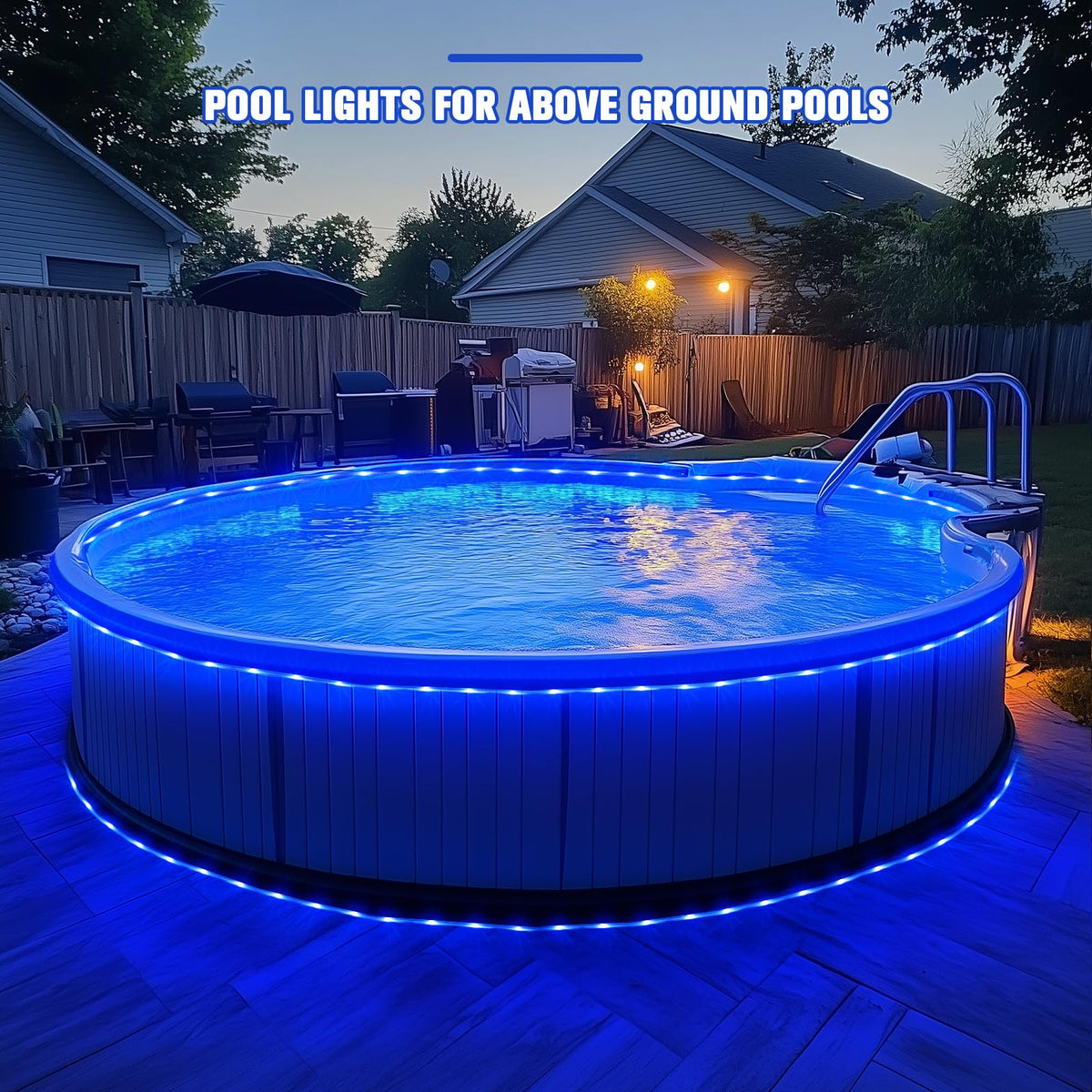 JMEXSUSS 200 LED Pool Accessories Solar Rope Lights Outdoor, 72ft IP 65 Outdoor Waterproof Solar Pool Lights with 8 Modes, Blue Solar Christmas Lights for Trampoline Fence Yard Walkway Christmas