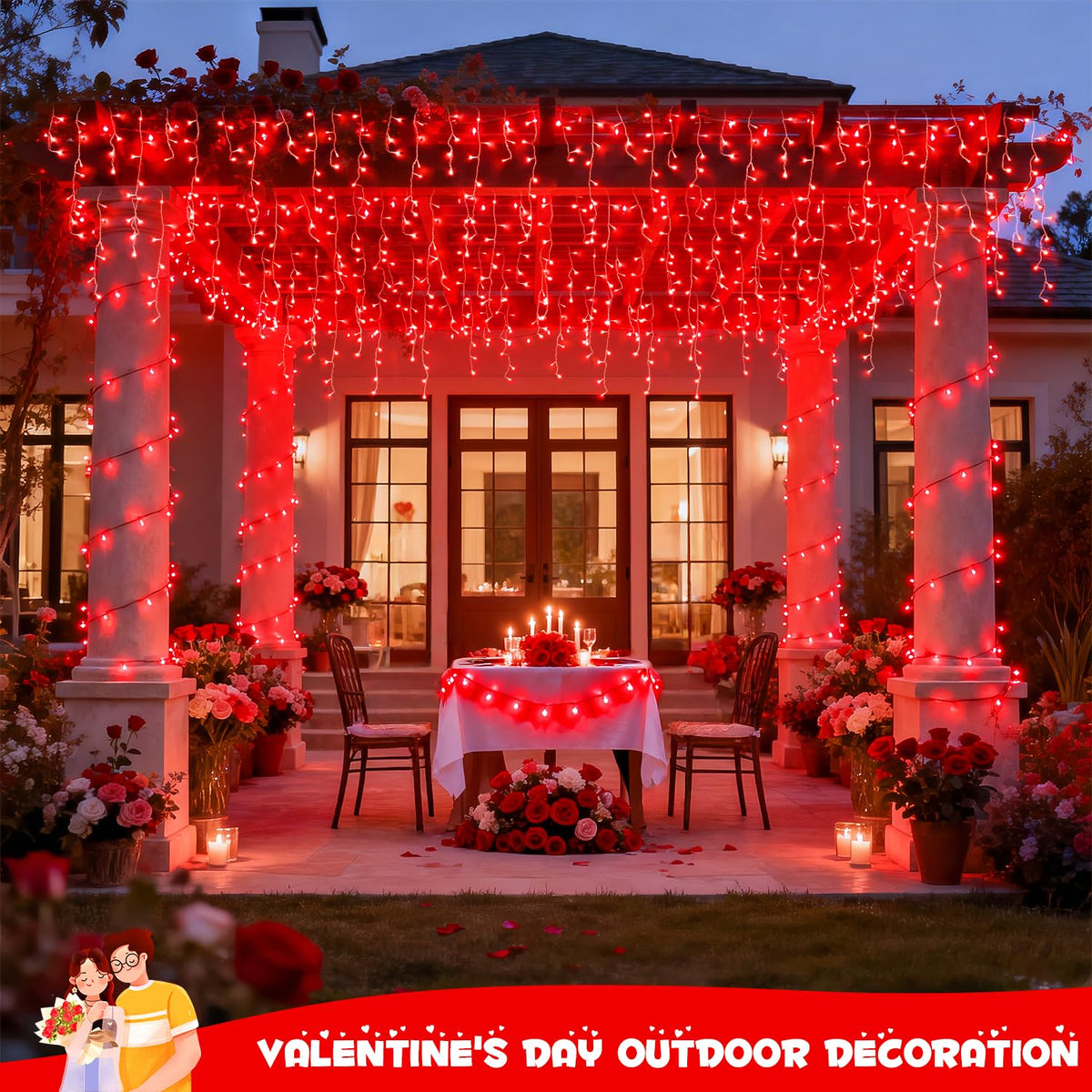 JMEXSUSS 400 LED Red Valentine Lights Outdoor, Connectable Red Icicle Lights Indoor Outdoor with Remote, Christmas Light for Valentine Room Fireplace Christmas Decorations