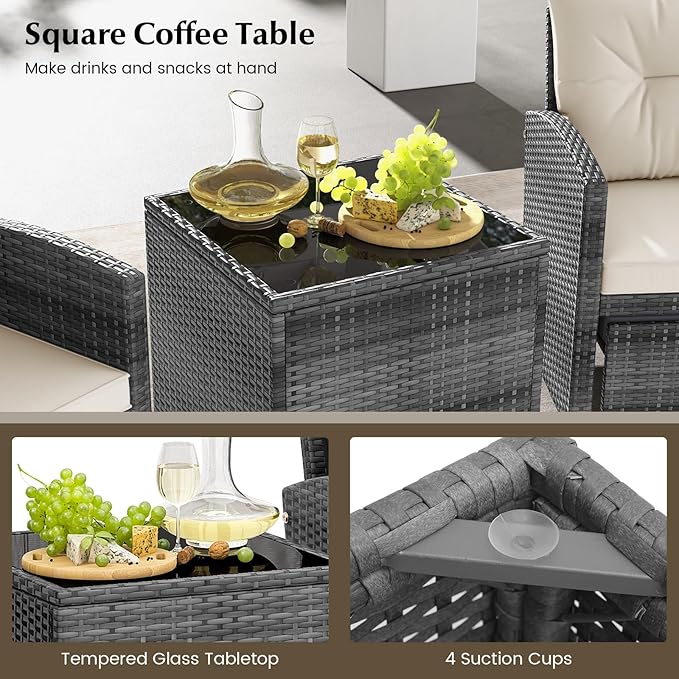 Tangkula 5 Pieces Patio Conversation Set, PE Wicker Rattan Outdoor Furniture Set