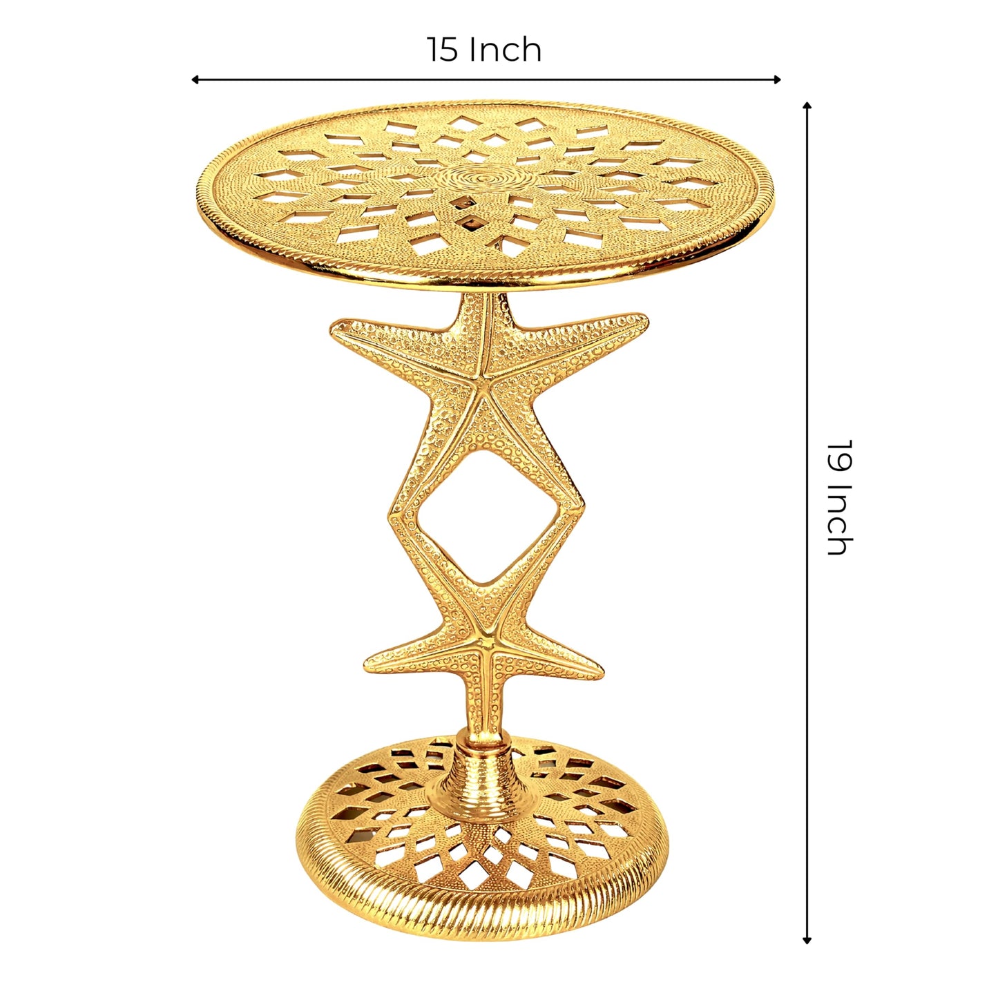 Round End Table with Metal Base for Living Room & Bedroom | Modern Side Table for Home, Office, Indoor & Outdoor Use | Pedestal Accent End Table, Gold, 15 x 19 Inch