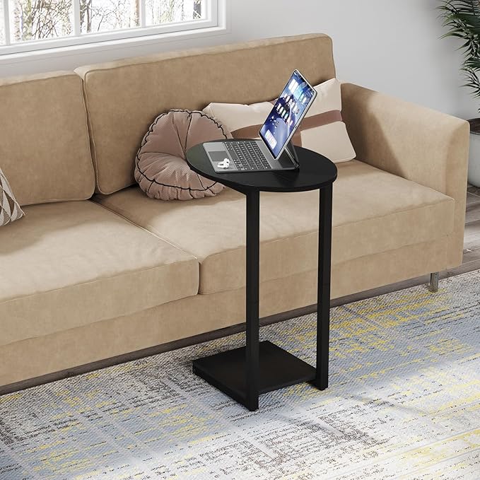 Hosfais Small Side Table End Table, C-Shaped Wood Coffee Table TV Tray