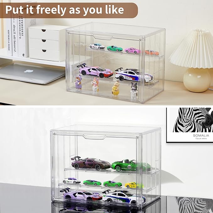 3 Pack Display Case for Collectibles 4 Layer Updated Adjustable Acrylic Display