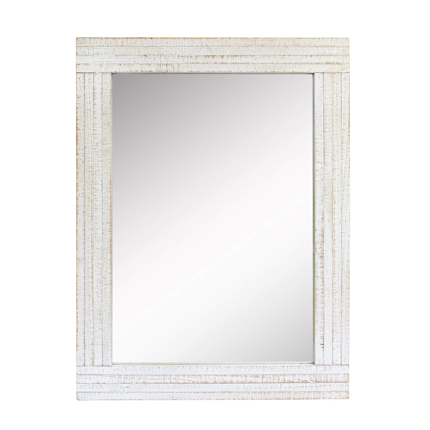 Stonebriar 24" x 18" Rectangle Worn White Wood Frame Wall Mirror with Attached Hanging Brackets, Decorative Country Rustic Decor for the Living Room, Bedroom, Bathroom, Hallway, and Entryway