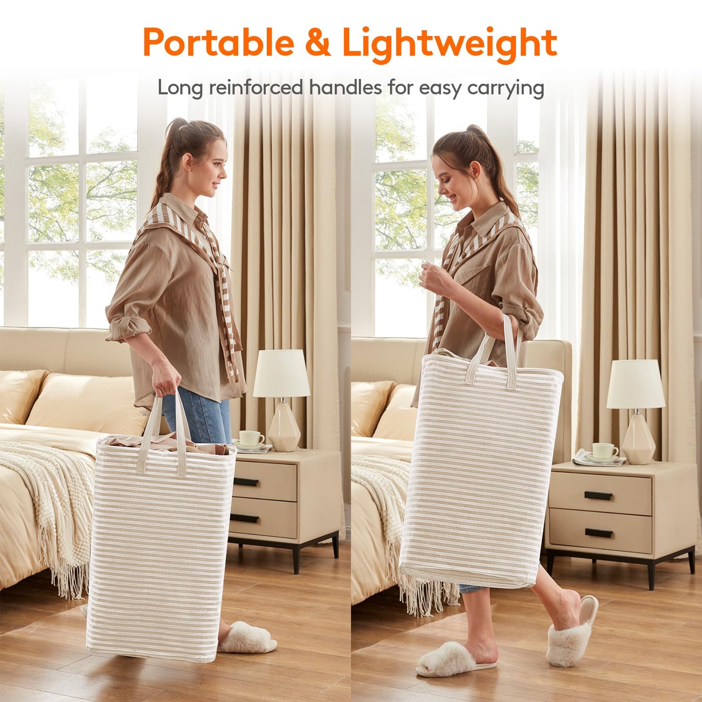 Lifewit 2 Pack Laundry Basket 80L Each, Collapsible Clothes Hamper with Reinforced Handles, Freestanding Waterproof Design for Bedroom and Laundry Room, Beige 160L Total