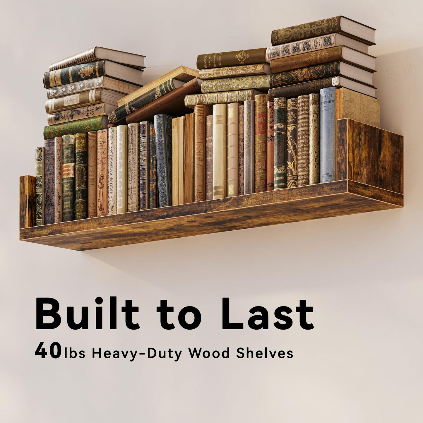 Floating Bookshelves for Wall - Wall Mounted Bookshelf Set of 4, U-Shaped Hanging Bookshelf for Bedroom, Living Room & Office, Wall Book Shelf for Home Decor & Storage (4, Rustic Brown, 23.63 Inches)
