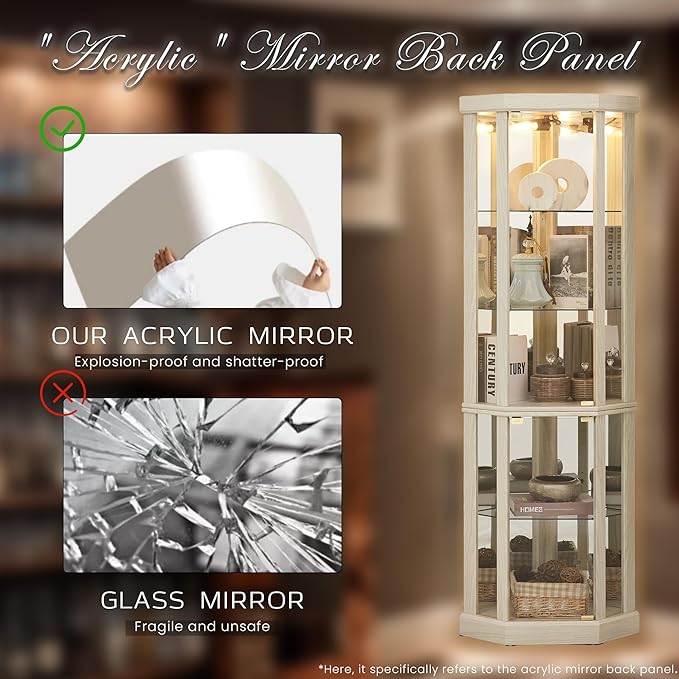 Corner Curio Cabinet, Light Bulb Inclued, Wine Bar China Cabinet