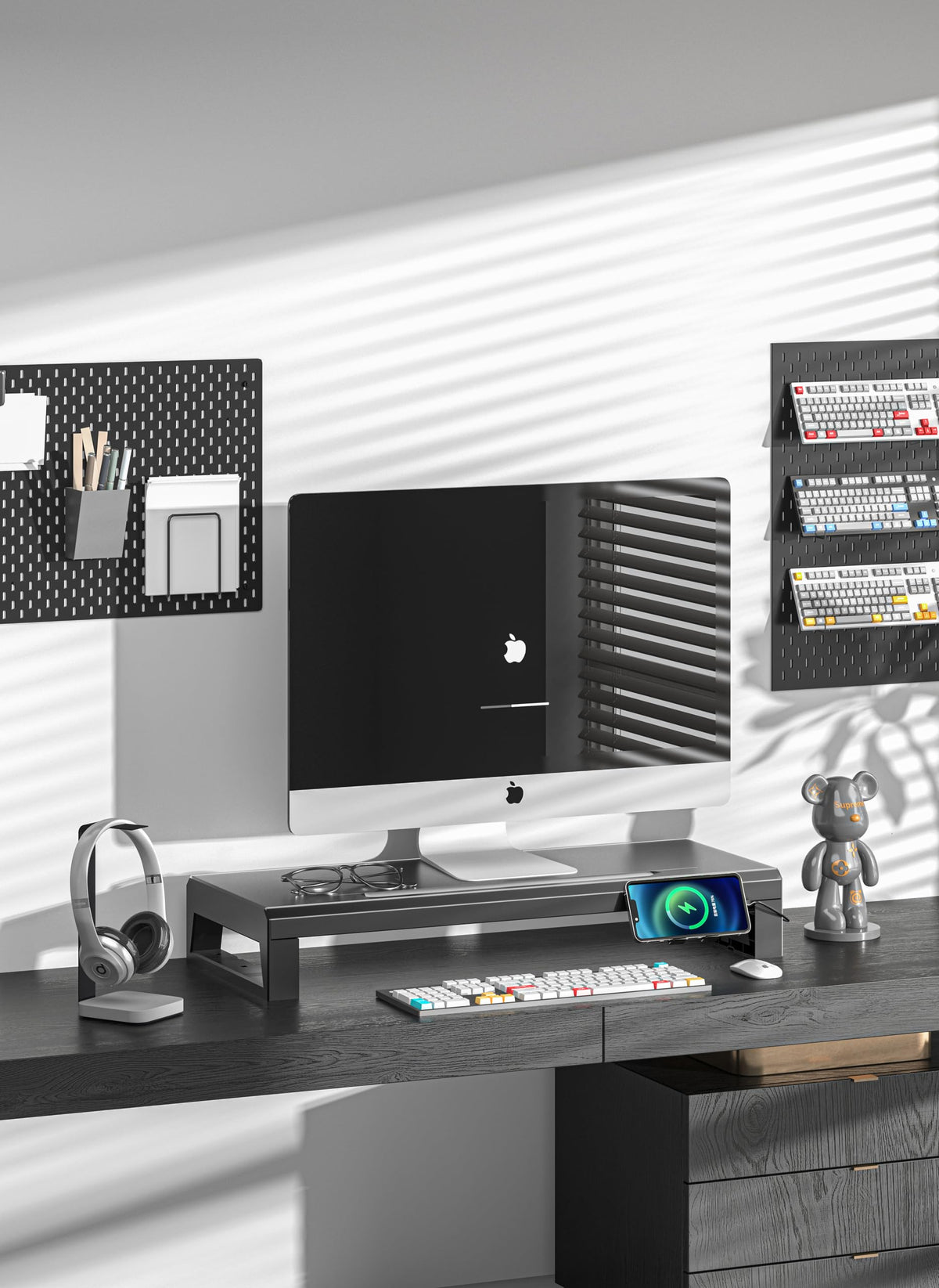 GECKOSTROLL Computer monitor stand Laptop Desk Shelf & Monitor Riser ，21.6 inches,22W charging , 2 USB 3.0 , and 1 USB 2.0， Monitors/PC/Laptop/Computer Space Saver Organizer ，Heavy Duty Gift Gaming Studio Office (USB Hub Fast Charging Version, 550mm)