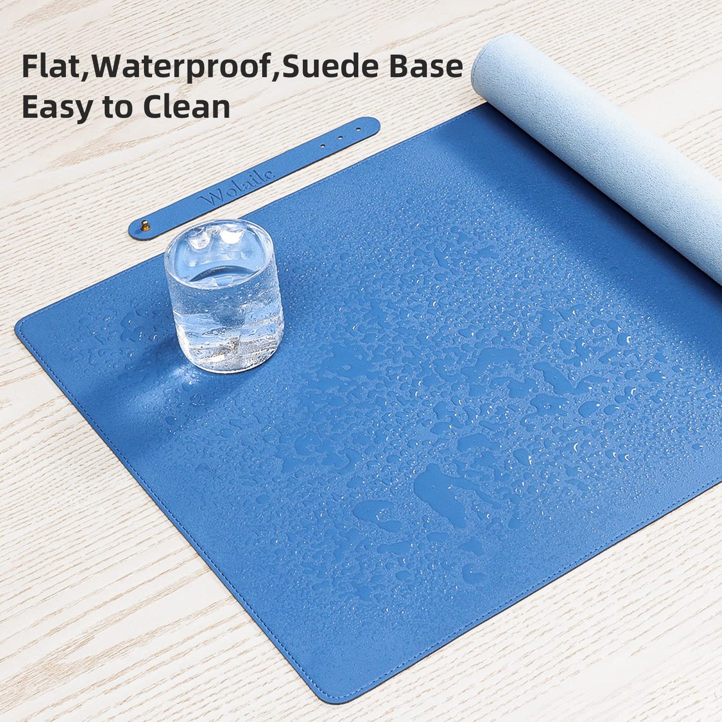 Wolaile Faux Leather Desk Pad Blotter,Water and Slip Resistant Writing Desk Protector Mat,Blue Large Mouse Pad for Desktop/Office Home Table Cover,36x17 in