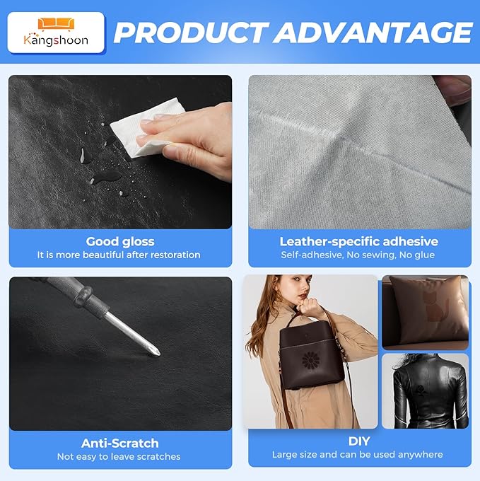 Kangshoon Leather Repair Patches, 17X79 Inch Self-Adhesive Leather Repair Tape