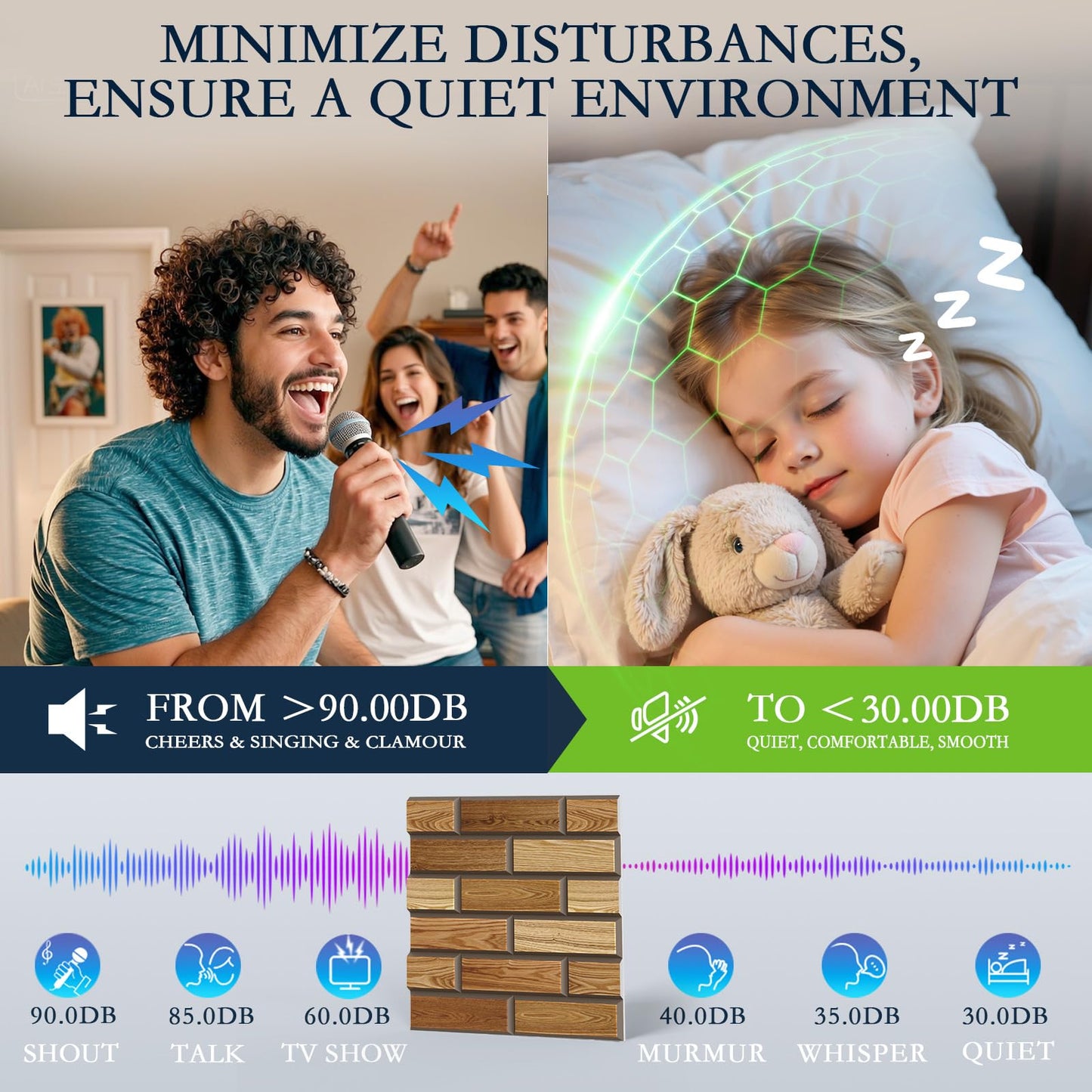 ArtVivid 12Pack Acoustic Panels, 12"×12"×0.4" Self-Adhesive 3D Brick Pattern Sound Proof Panels for Walls, High Density Decorative Acoustic Foam for Recording Studios, Offices, Faux Wood Grain Print