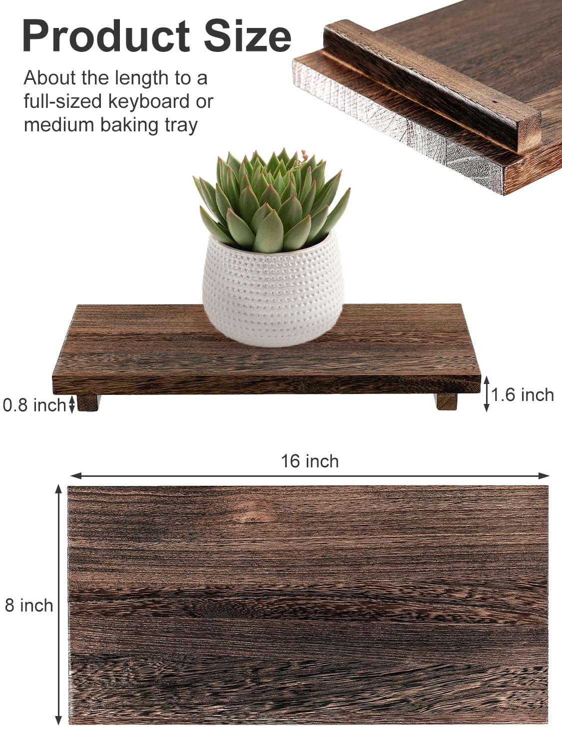 Duseu 16 x 8 inch Wood Riser Pedestal Stand – Farmhouse Large Wood Tray for Kitchen Counter, Bathroom Decor, Sink, Soap Dishes, Plant, Bottles, Candles Display, Jewelry