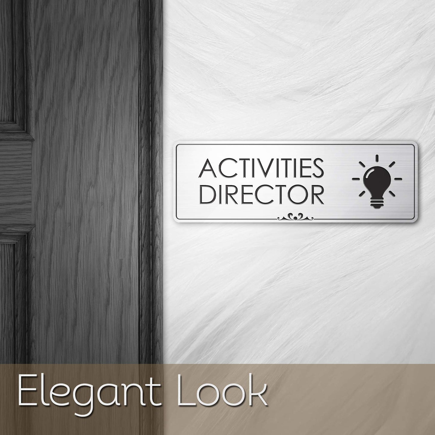 Activities Director Sign Funny Desk Gifts Sign, Brushed Silver, Engraved, 3" x 9", Fade Resistance, Indoor/Outdoor Use, USA MADE By My Sign Center