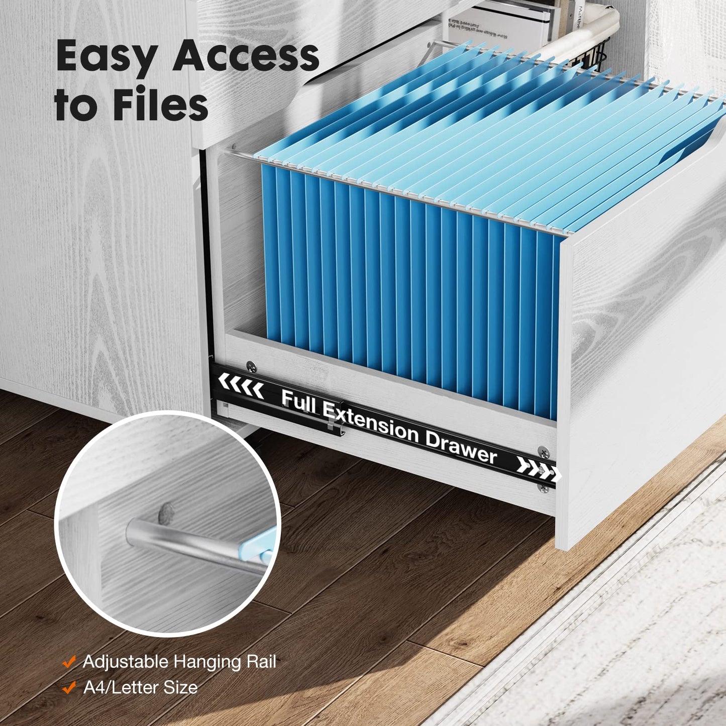 UOCFYK File Cabinet with 3 Drawers, Mobile Lateral Filing Cabinet with Open Storage Shelves for Home Office Under Desk Storage, White