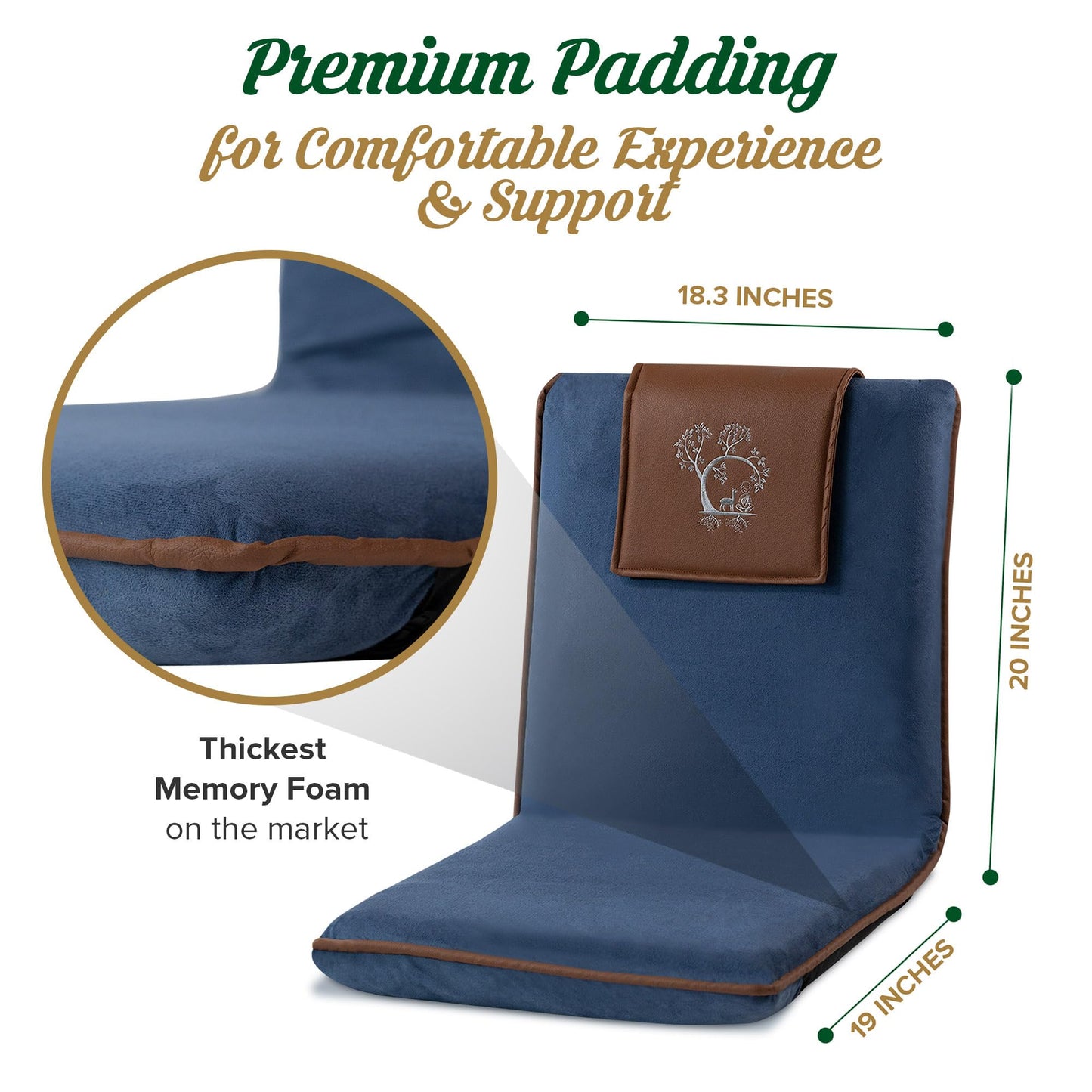 Adjustable Japanese Floor Chair with Back Support for Adults | Premium Meditation Chair for Seating, Yoga & Gaming -Folding Backjack Floor Chair with 6 Recline Positions, Thick Padding & Vegan Leather