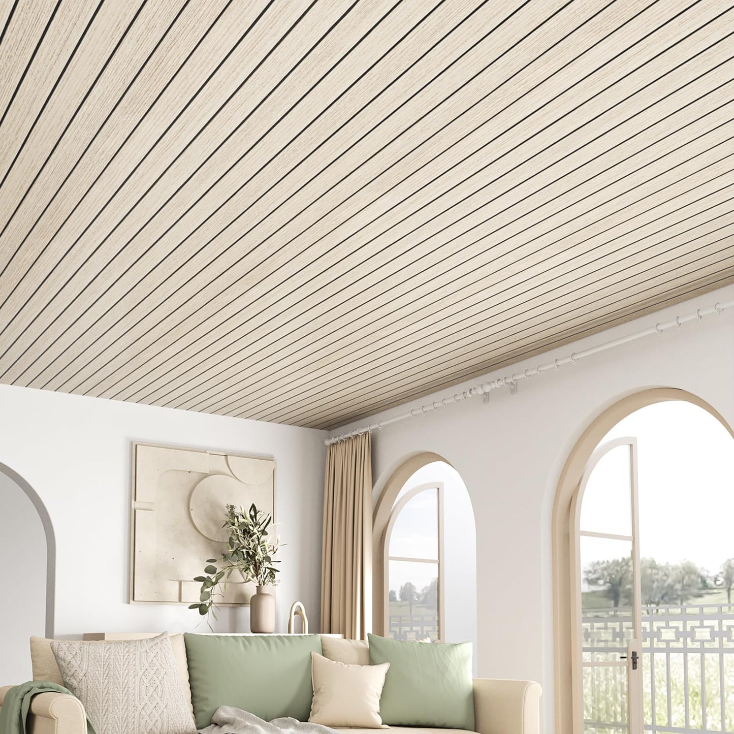 VEELIKE Coastal Oak Wood Slat Wall Panels Peel and Stick Wood Panels for Walls TV Backdrop 17''x118'' Self Adhesive Foam Vinyl Roll Soundproof 3D Wall Slat Panel for Bedroom Kitchen Island Camper RV