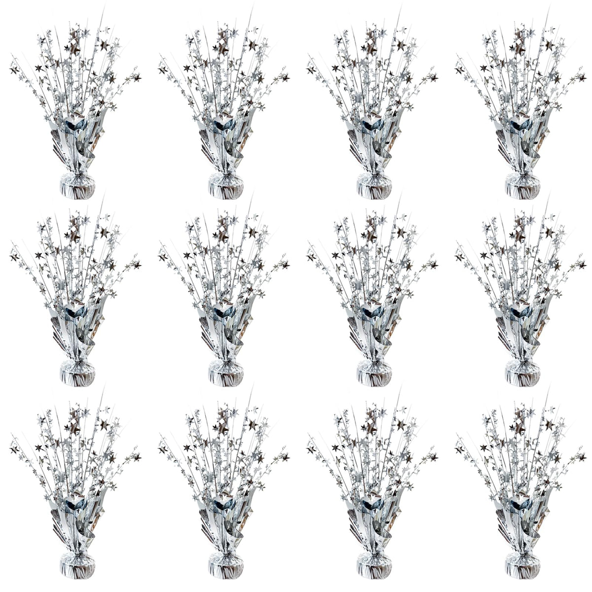 YinNorth 12 Pcs Metallic Foil Spray Centerpiece Party Star Table Decoration Brust Glitter Table Topper Decor for Birthday Graduation Holiday Christmas Dining Celebration New Year Party Supplies,Silver