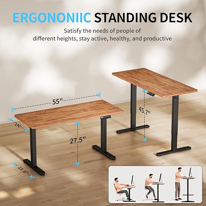 BIZUM Electric Standing Desk, 55x24 inches Height Adjustable Desk, Sit to Stand
