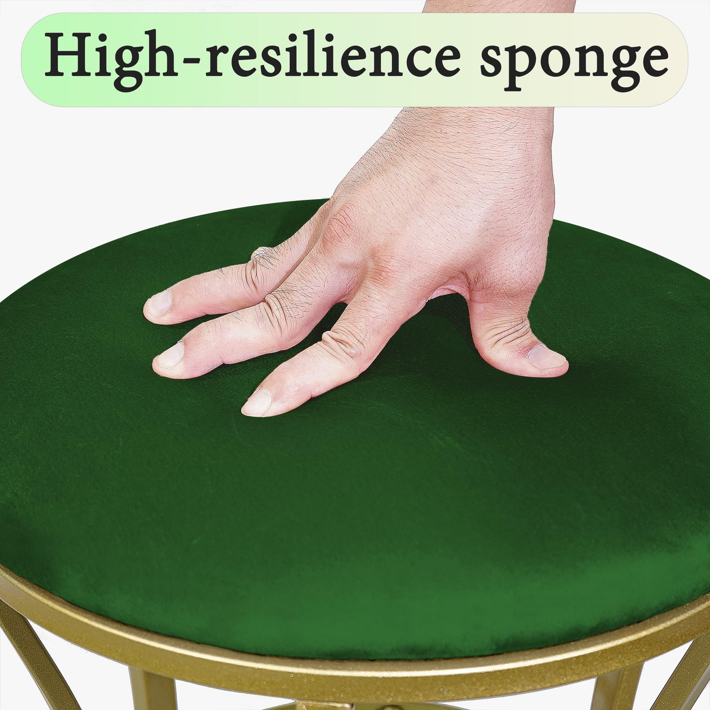 Ellensamqi Velvet Soft Modern Vanity Footstool -Round Footrest Stool Ottoman Seat Dressing with Golden Metal Leg and Sponge Filling,Upholstered Foot Rest, for Living Room and Bedroom Green