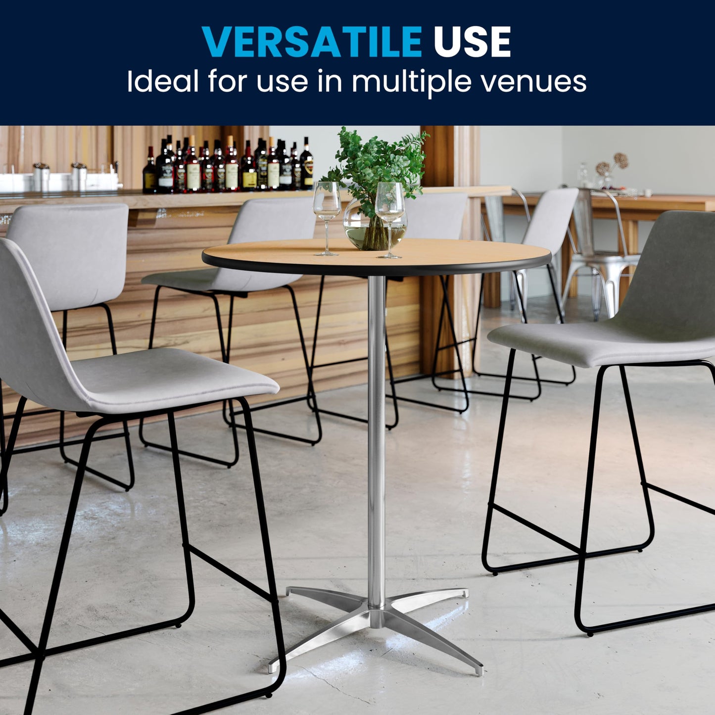 Flash Furniture Lars 30" Round Cocktail Table with 30" and 42" Columns, Adjustable Standard or Bar Height Round Table for Events or Home Use, Natural