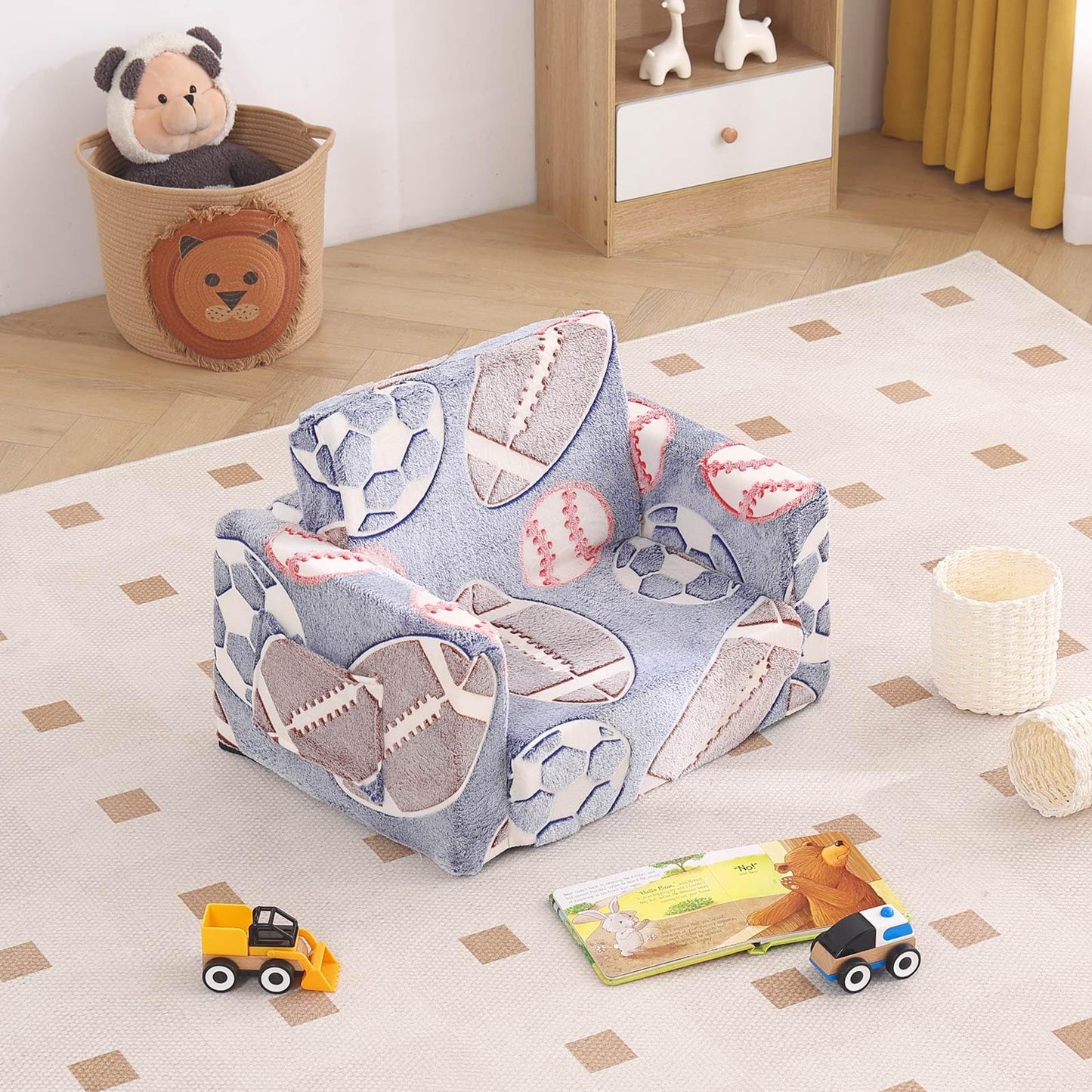 Tiita Kids Sofa, 2-in-1 Kids Sofa Chair, Convertible Toddler Couch to Lounger, Flip Out Baby Sofa Chair, Toddler Armrest Chair Bed, Folding Kid Play Sofa for Girl or Boy(Ball)