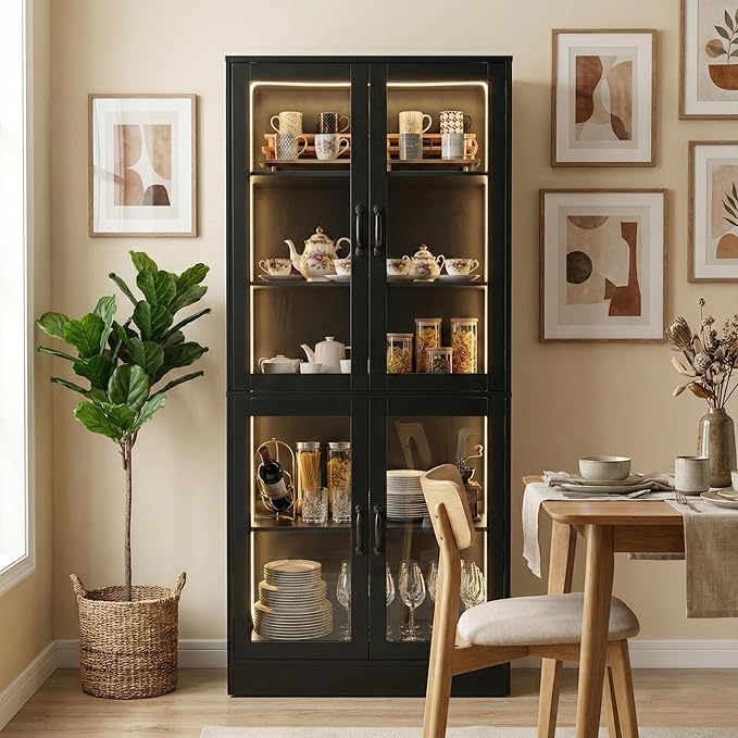 holzart Modern Black 5-Tier Display Cabinet