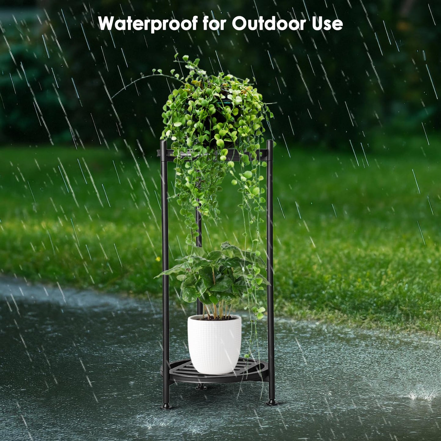 Hongsane Plant Stand Indoor Outdoor,2 Tier 30" Tall Metal Plant Stands,Heavy Duty Plant Holder for Large Pots,Outside Plant Shelves for Patio,Black Flower Display Shelf for Living Room,Bedroom,1-Pack