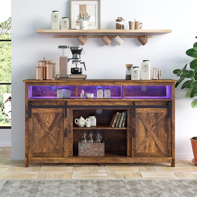 Farmhouse TV Stand for 65 inch TVs, Rustic Entertainment Center Cabinet