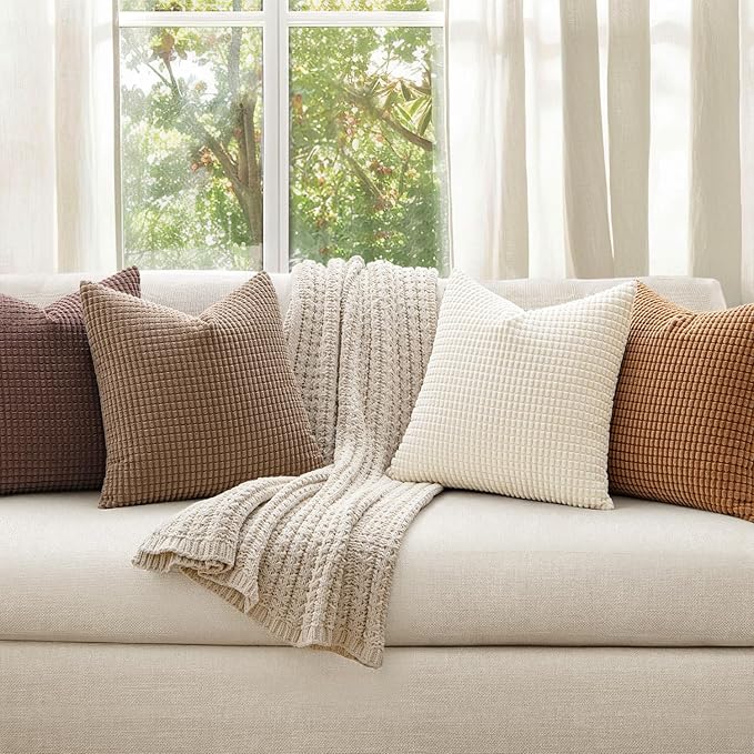 MIULEE Modern Farmhouse Decorative Lumbar Pillow Covers 20x20 Inch Set of 4