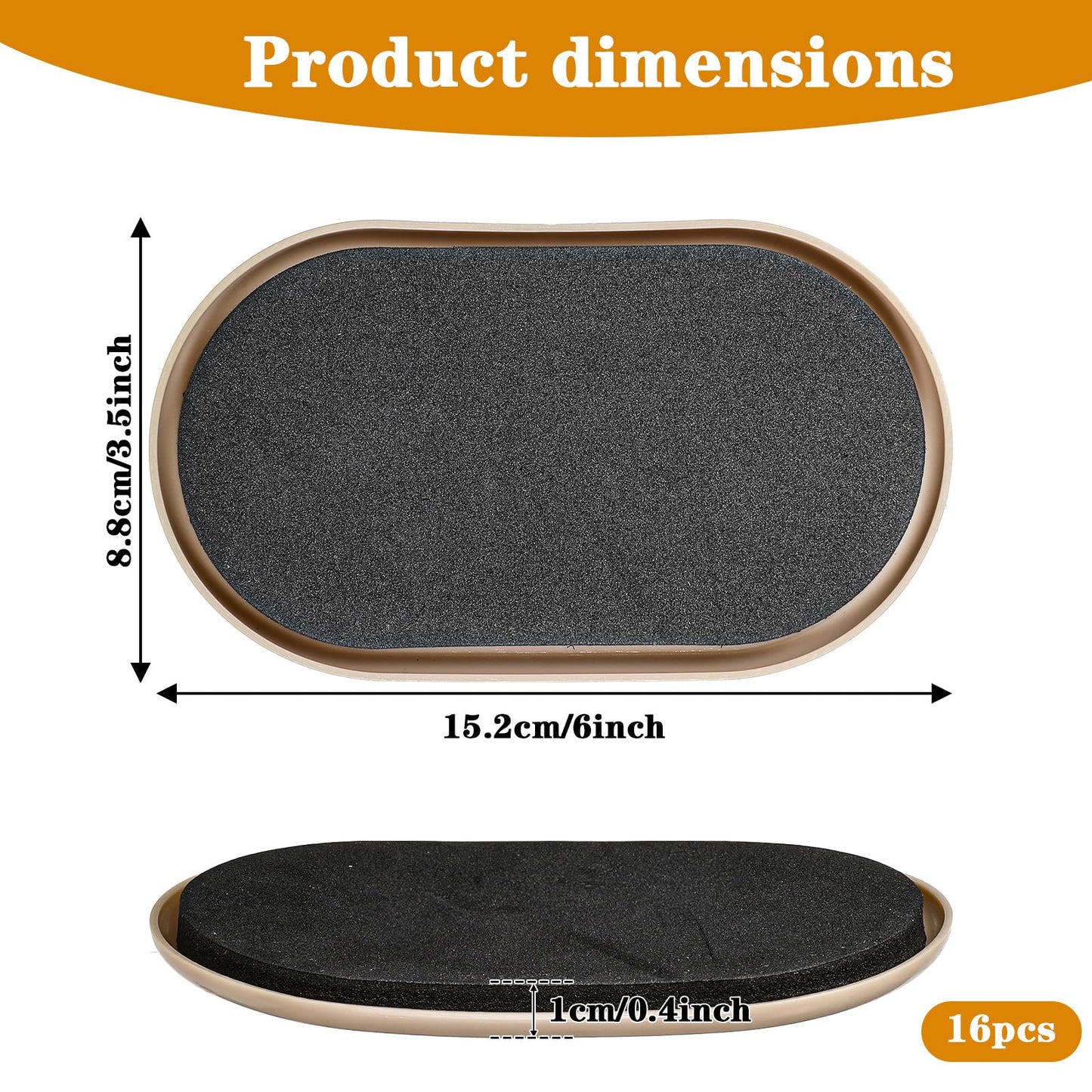 16pcs Oval Furniture Sliders, 6" x 3-1/2" Heavy-Duty Reusable Movers for Carpet & Hardwood Floors - Effortlessly Move & Protect Sofas, Tables, Cabinets