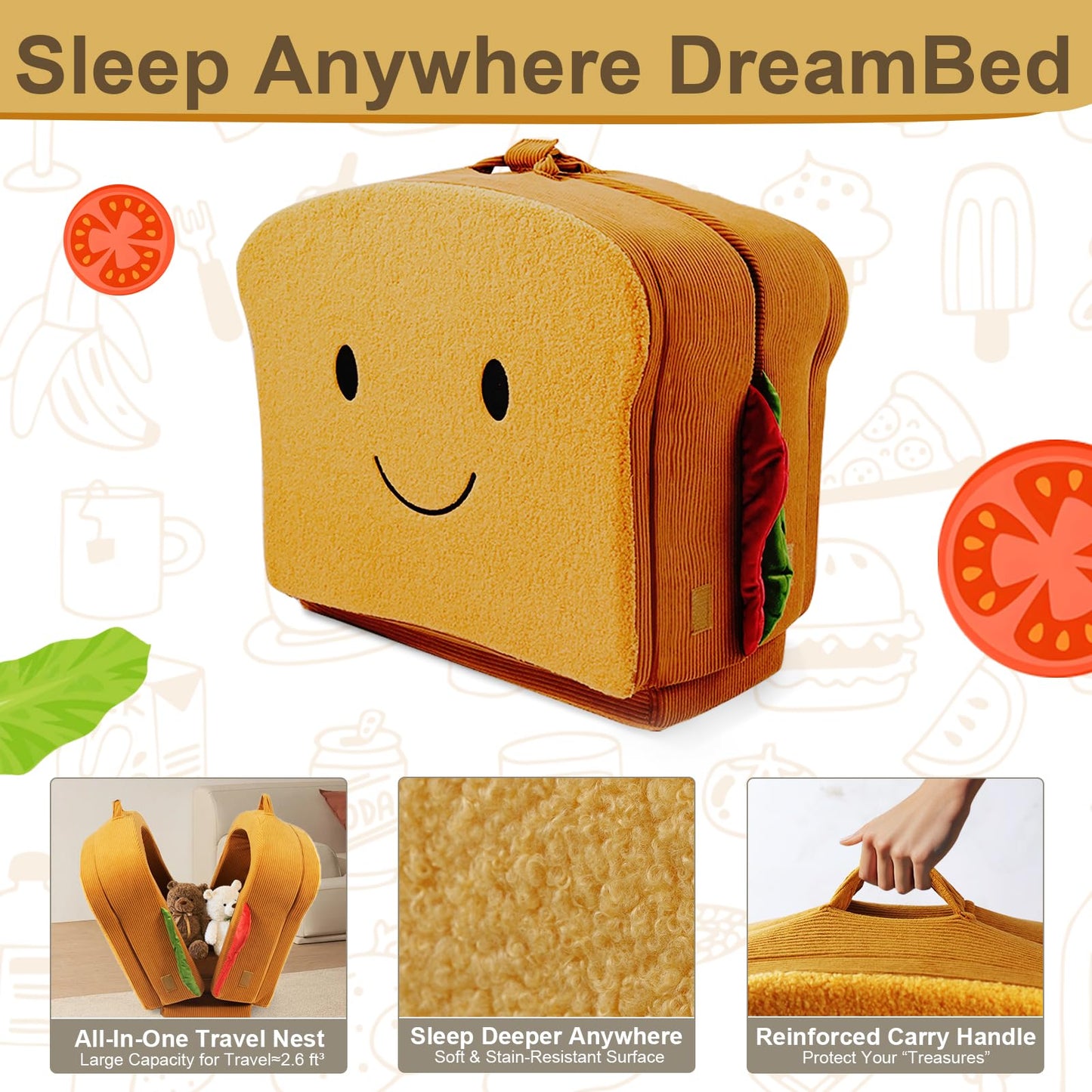 liftoza Toddler Travel Bed Sandwich Style - Portable Toddlers Floor Beds, Foldable Soft Foam Travel Crib for Baby and Kid, Washable Cover Toddler Cot with Safety Rail for Travel, Home/Travel Sleep