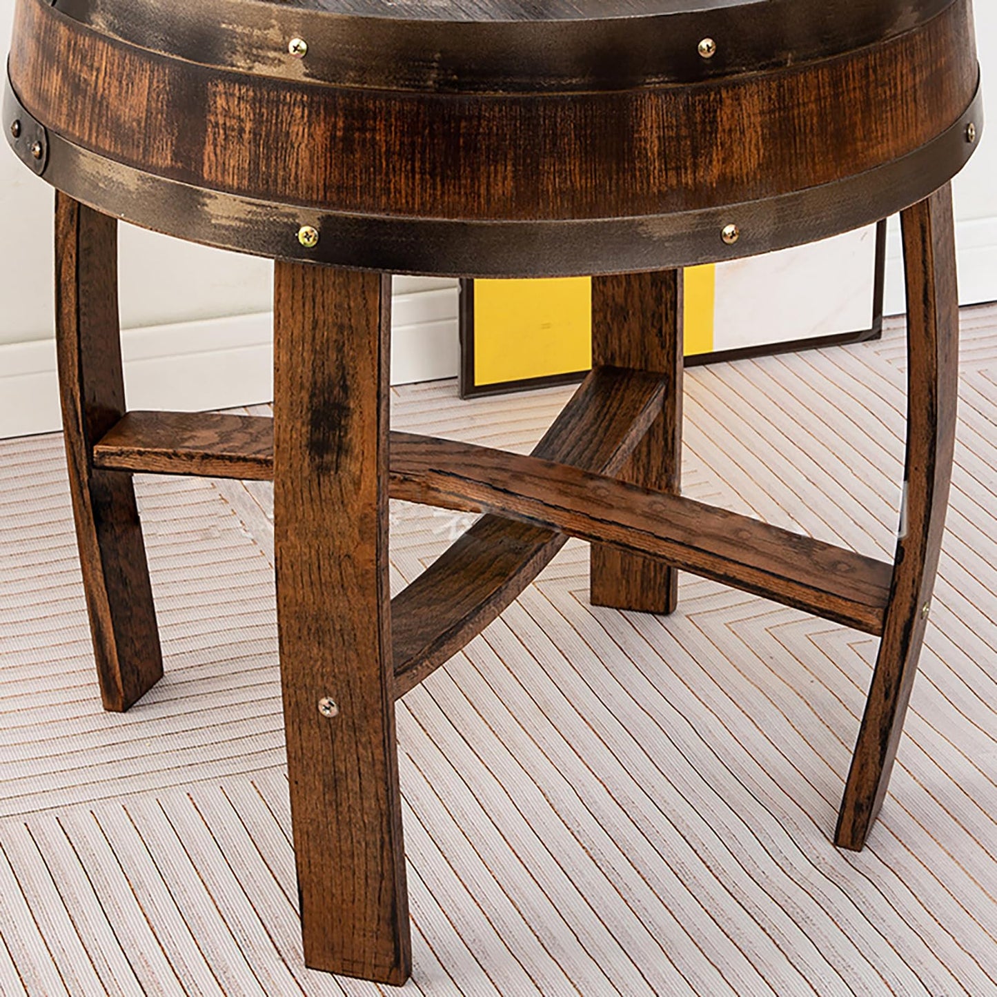 peilouw Farmhouse Whiskey Barrel End Table,Round Wood Barrel Side Table,Rusitc Wine Barrel Bourbon Barrel Coffee Table Handcrafted Oak Barrel Decor Furniture