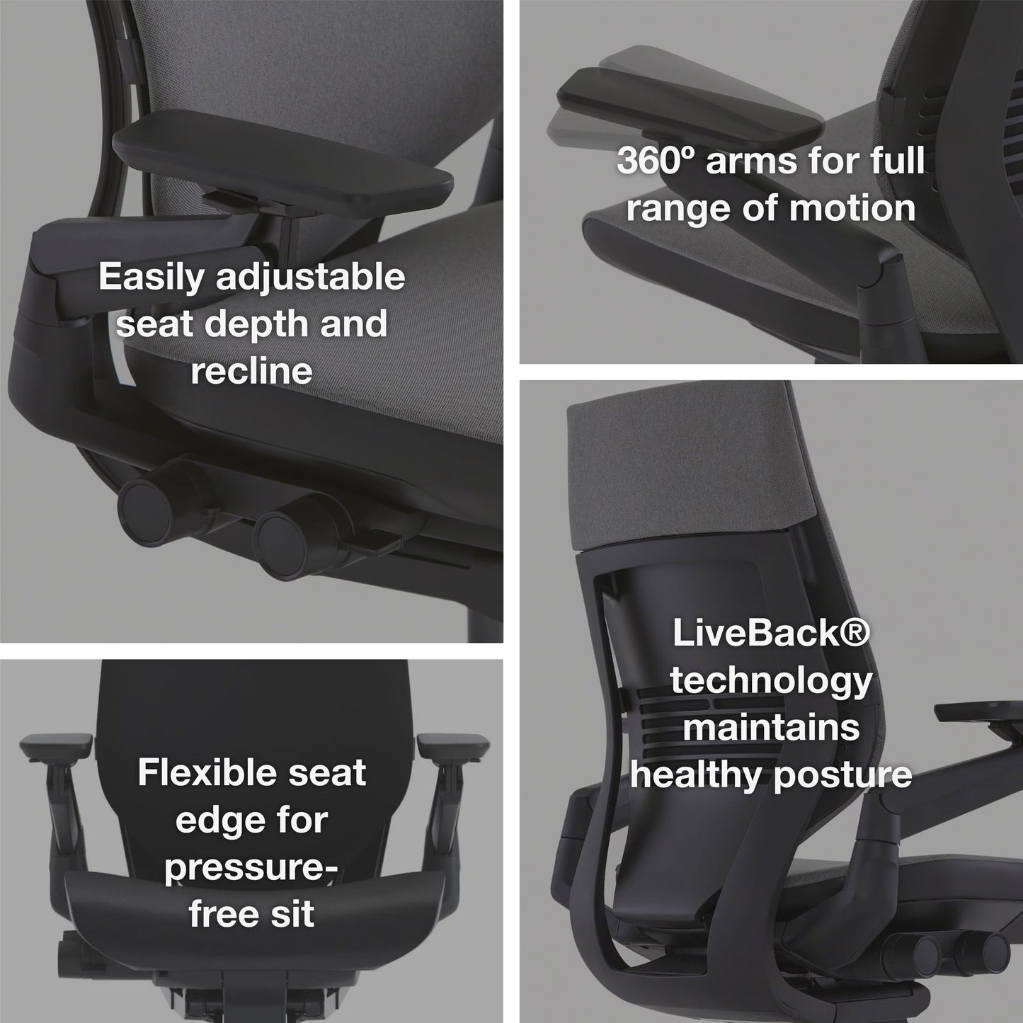 Steelcase Gesture Office Chair with Head Rest - Ergonomic Work Chair with Wheels for Carpet - Comfortable Office Chair - Intuitive-to-Adjust Chairs for Desk - 360-Degree Arms - Licorice Fabric
