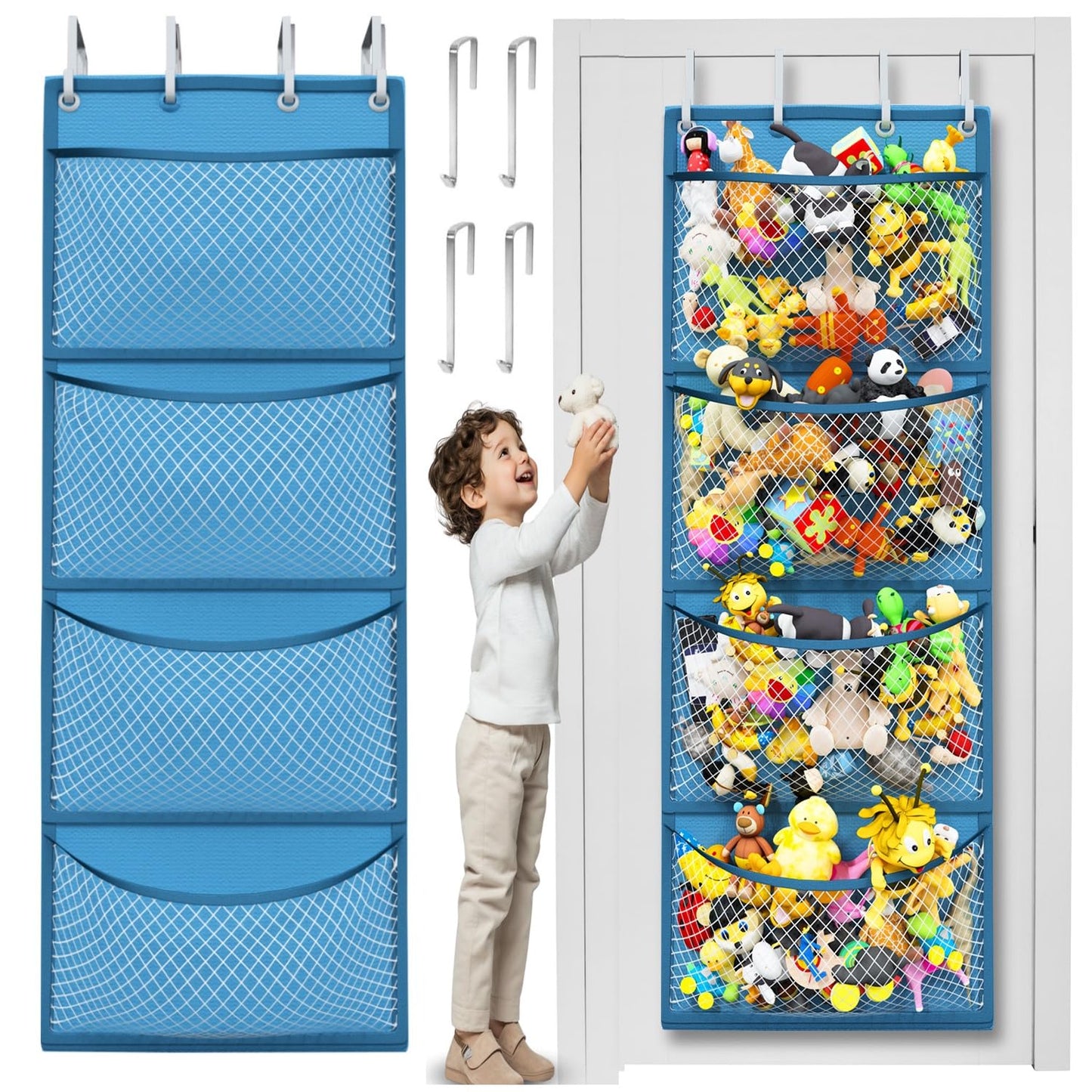 Honeyera Storage for Stuffed Animal - Over Door Organizer for Stuffies, Baby Accessories, and Toy Plush/Easy Installation with Breathable Hanging Pockets