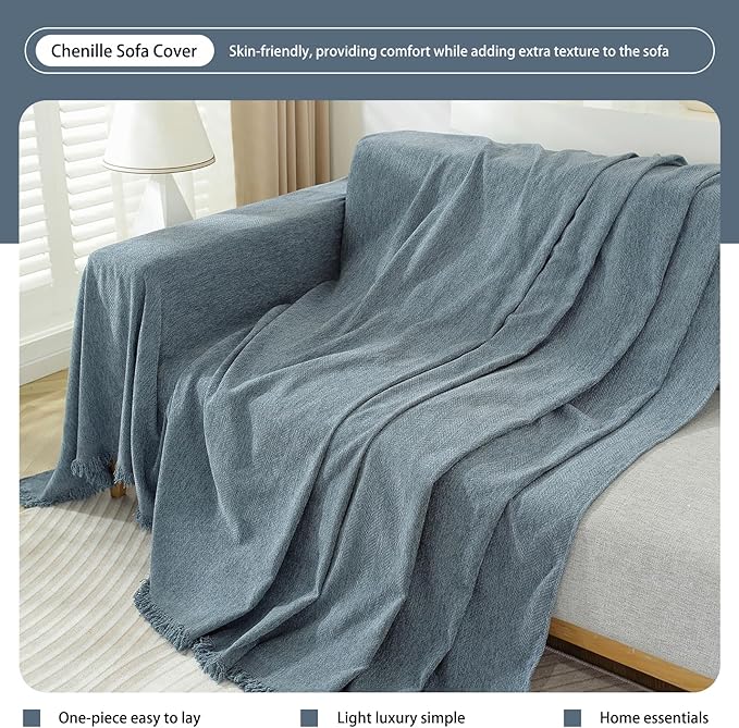 DREAMINGO Modern Minimalism Couch Cover Pets Loveseat Protector Greyish Blue