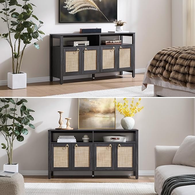 SICOTAS Rattan TV Stand for Television up to 120 Inch
