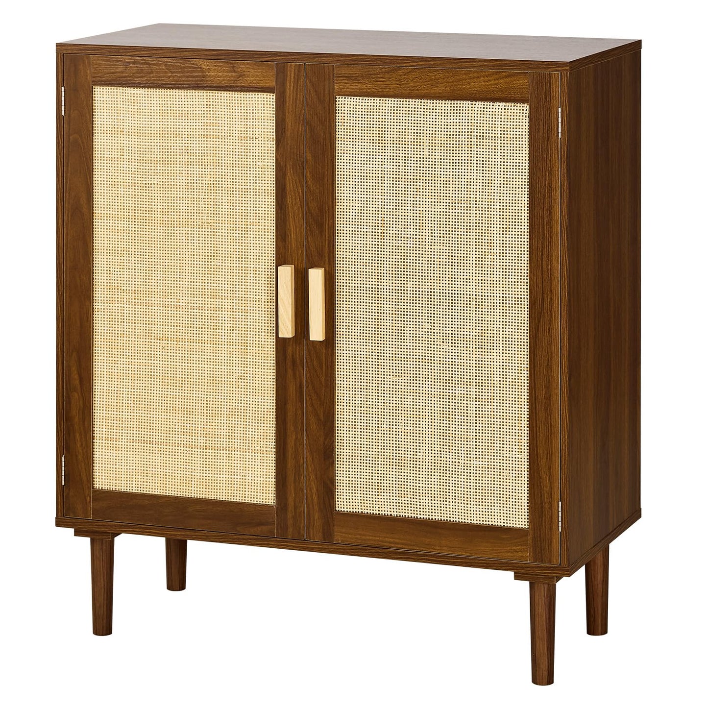 VEVOR Rattan Cabinet, Rattan Storage Cabinet with 2 Magnetic Doors and Adjustable Shelves, Accent Sideboard Buffet with Wooden Legs & Power Cord Hole for Hallway, Entryway, Living Room, Kitchen, Brown