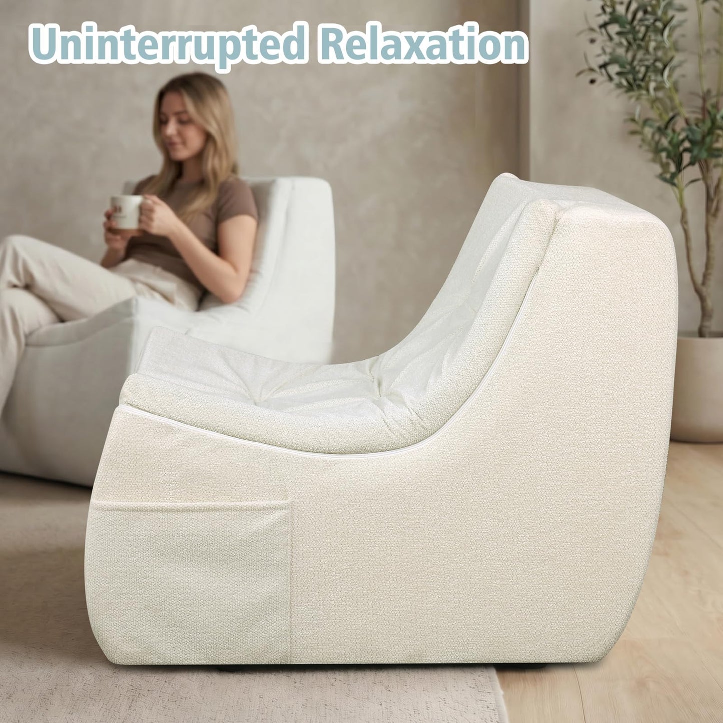 HAVARGO Boneless Single Sofa Memory Foam Couch Chair for Small Spaces, Compressed Accent Chair for Bedroom, Comfortable Single Seating, Cozy Reading Nook Lounge, 26.8X33.8X26.8 Inches Beige