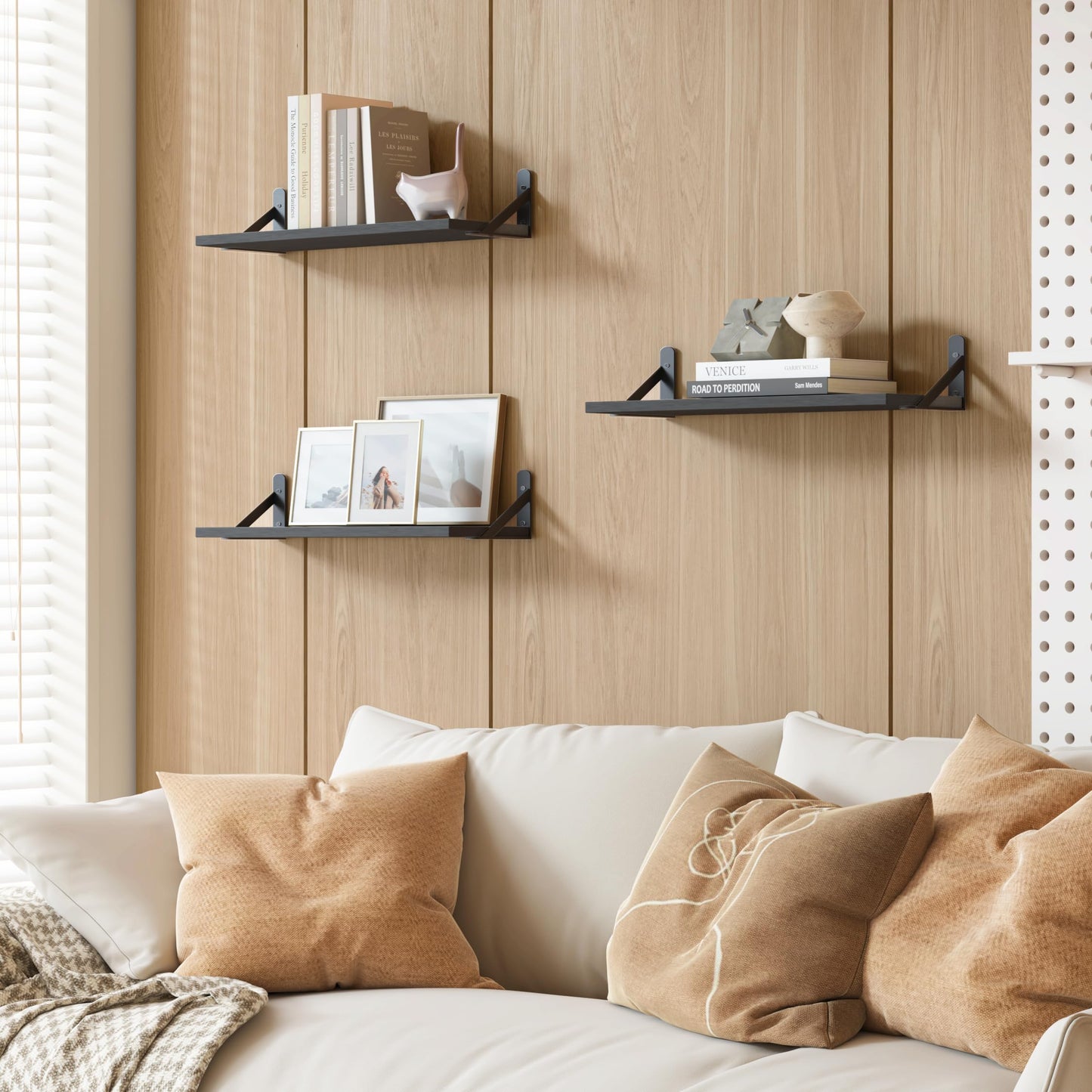 YGEOMER Wall Shelves for Bedroom, 16.5 Inch Floating Shelves for Wall, Shelves for Bathroom Storage, Living Room and Kitchen Decor (Set of 6 Black)